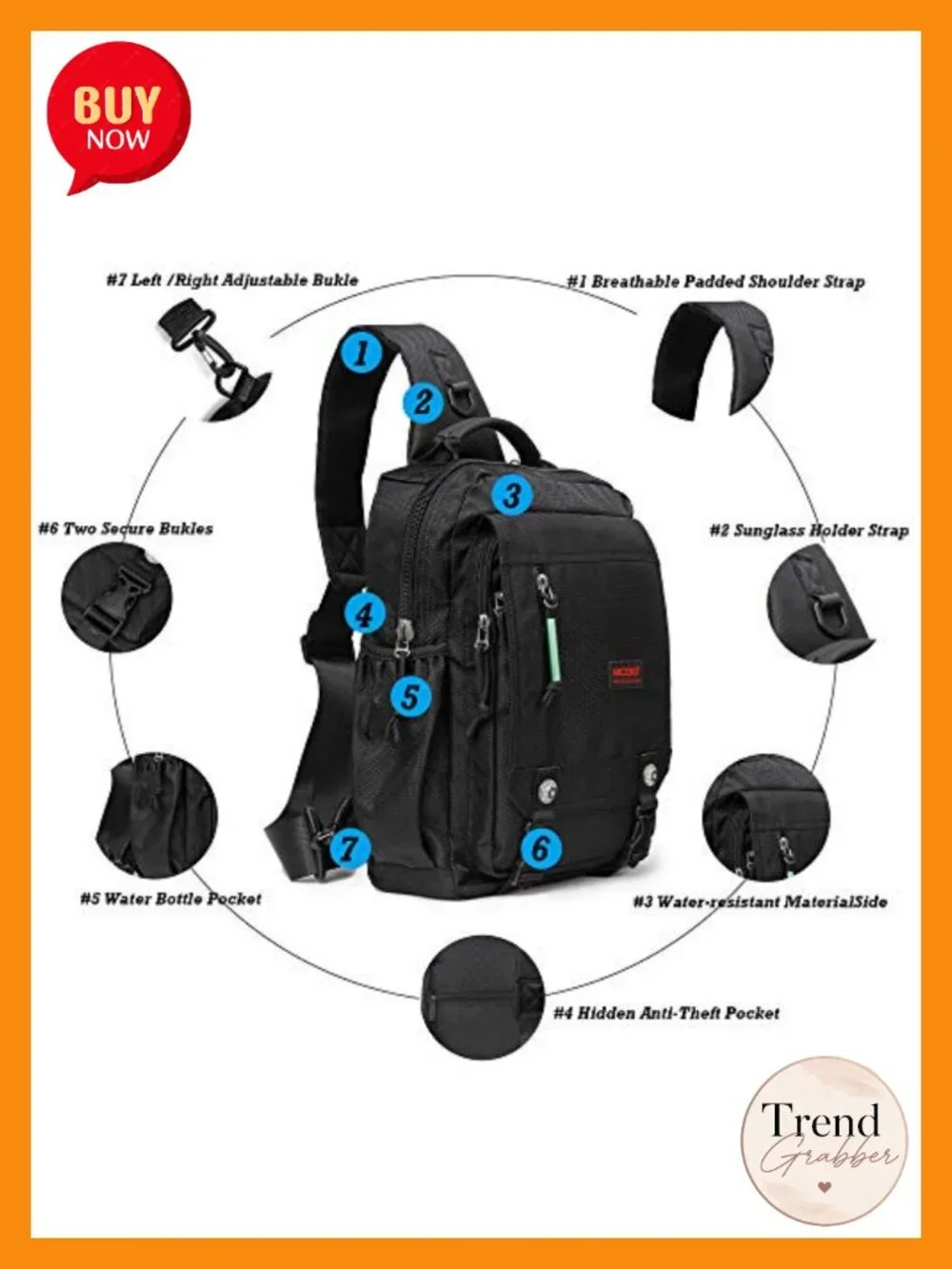 NICGID Sling Bag Water-Repellent Nylon Laptop Crossbody Backpack for Travel